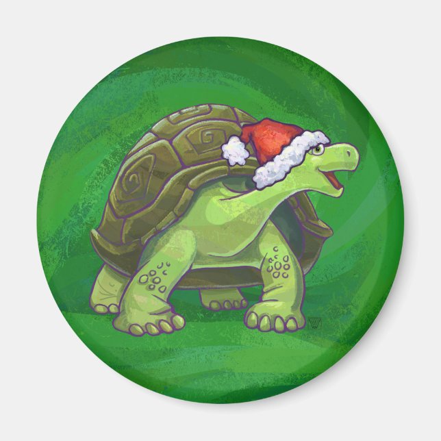 Imán Tortoise en Santa Hat en Green (Frente)