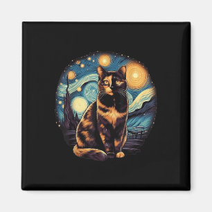 Imán Tortoiseshell Tortie Starry Night Kitty Cat Art