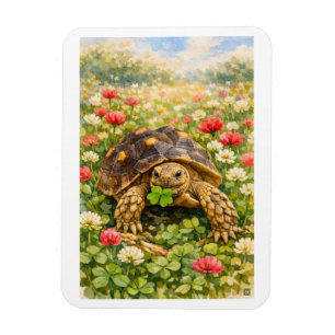 Imán Tortuga acuarela con trébol de la suerte