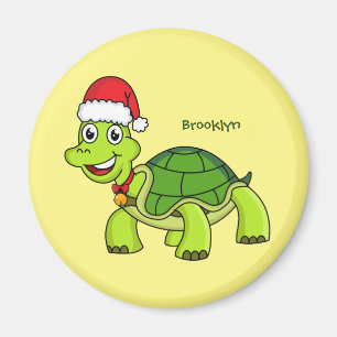 Imán Tortuga alegre lindo con sombrero de Santa