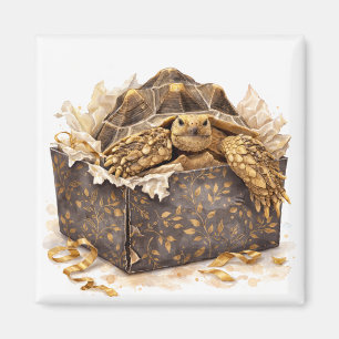 Imán Tortuga Cumpleaños Regalo Dorado y Marrón Acuarela