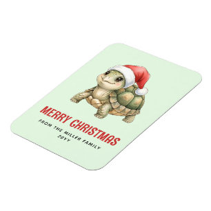 Imán Tortuga de Navidad con sombrero de Santa en acuare