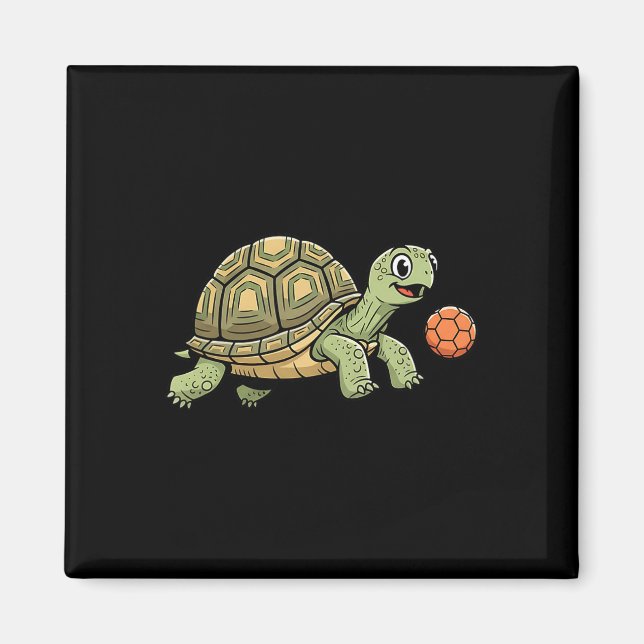 Imán Tortuga Divertida Jugando Fútbol Con Naranja Ll  (Frente)