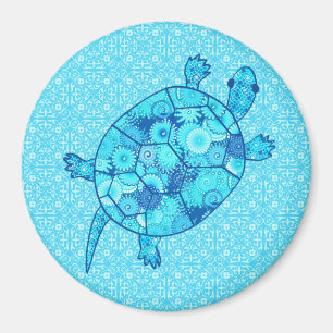 Imán Tortuga giratoria fractal - cobalto y azul turques