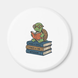 Imán Tortuga Lectora Adorable en Libros Vector Vintage_