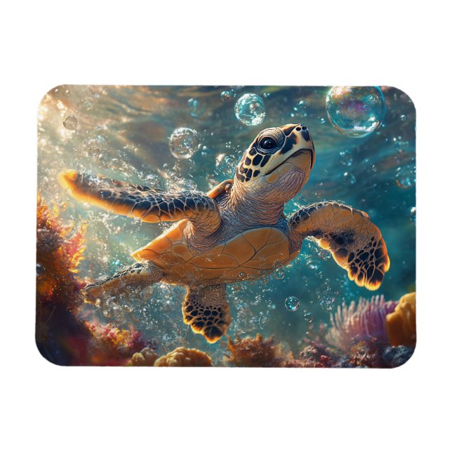 Imán Tortuga marina de bebé con burbujas (Horizontal)