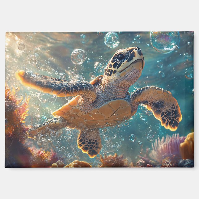 Imán Tortuga marina de bebé con burbujas (Anverso)