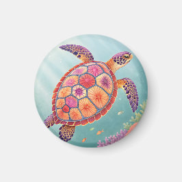 Imán Tortuga Marina Floral Colorida Bajo el Océano