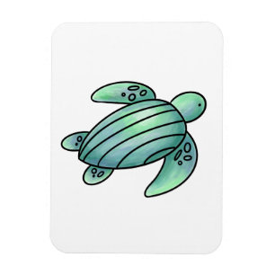 Imán tortuga marina pintada con acuarela azul verde de