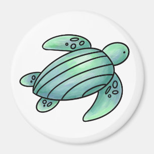 Imán tortuga marina pintada con acuarela azul verde de