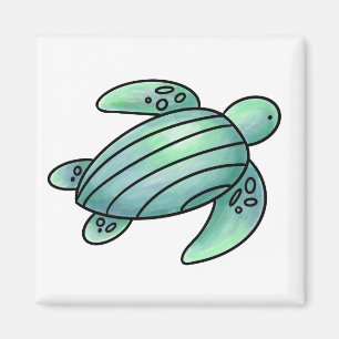 Imán tortuga marina pintada con acuarela azul verde de 