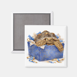 Imán Tortuga regalo de cumpleaños azul y dorado acuarel