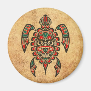 Imán Tortuga roja y verde del vintage del Haida del