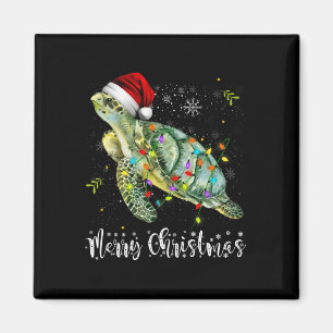 Imán Tortuga Santa Hat Feliz Navidad Luces navideñas Fi