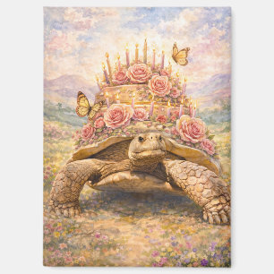Imán Tortuga Sulcata de rosas de cumpleaños y mariposas