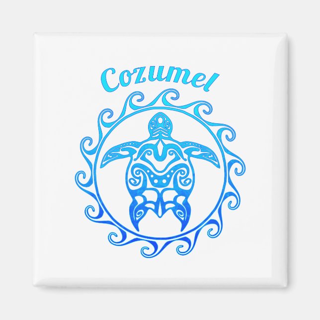 Imán Tortuga tribal Cozumel del azul de océano (Frente)