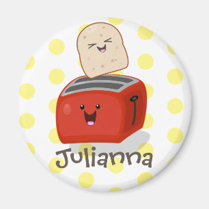Imán Tostada de kawaii y personalizado de tostadora roj