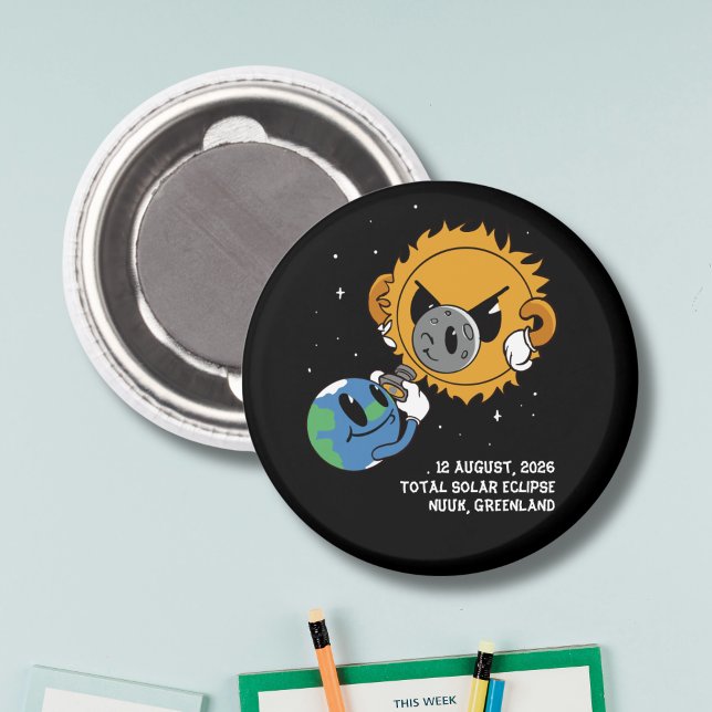 Imán Total Solar Eclipse 2026 Greenland Photobomb (Change city to personalize.  All text editable.  Matching items available.)