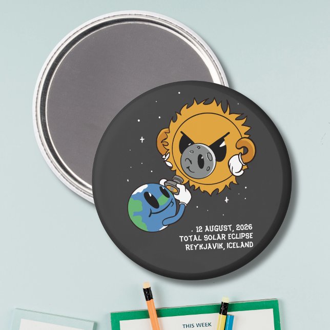 Imán Total Solar Eclipse 2026 Iceland Photobomb (Change city to personalize.  all text editable, matching items available)