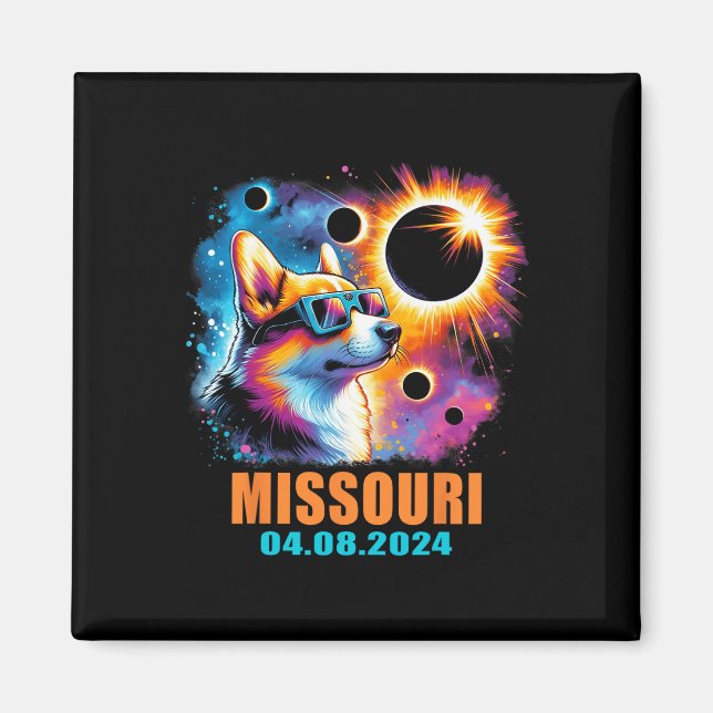 Imán Totalidad Eclipse solar total 2024 Missouri Corgi  (Frente)