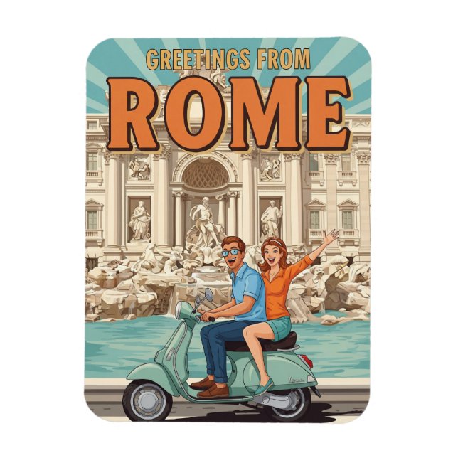 Imán Tourists on Vespa in Rome Italy Postcard (Vertical)