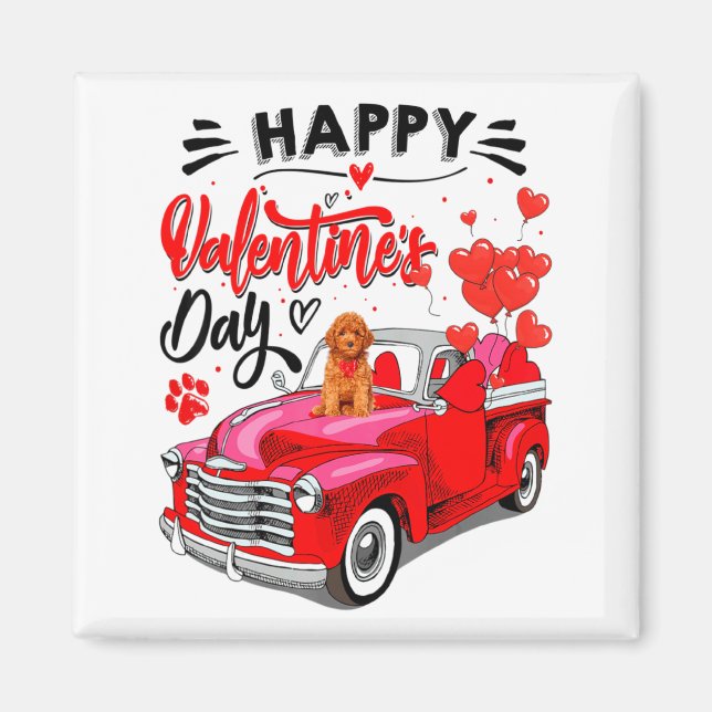 Imán Toy Odle Heart Red Truck Happy Valentine Day Dog  (Frente)