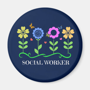 Imán Trabajador social... Flores, corazones y mariposas