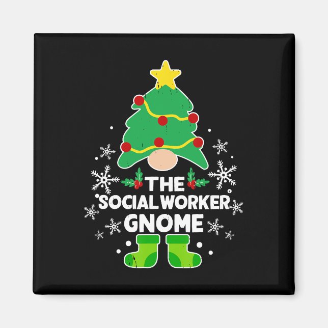 Imán Trabajador social Gnome Xmas Navidades de vacacion (Frente)