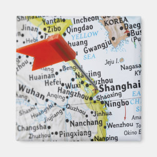 Imán Trace el perno colocado en Shangai, China en mapa,