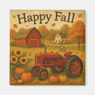 Imán Tractor clásico de otoño feliz y granja
