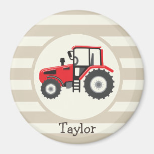 Imán Tractor de granja rojo en rayas del moreno