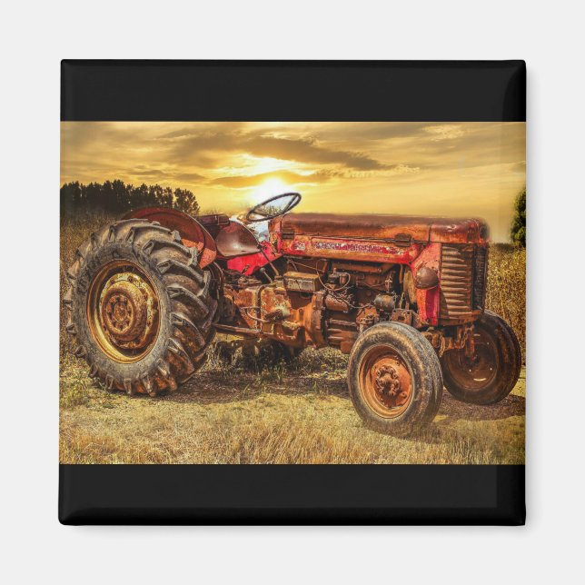 Imán Tractor de granjas rojas Vintage (Frente)