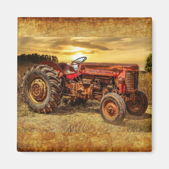 Imán Tractor de granjas rojas Vintage (Frente)