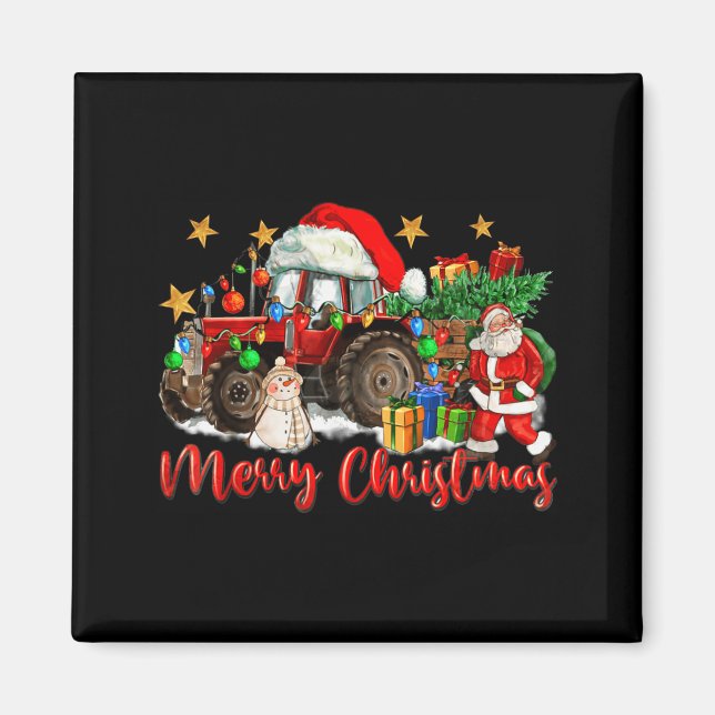 Imán Tractor Navideño Alegre Con Muñeco de Nieve Santa (Frente)