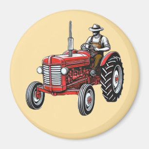 Imán Tractor Rojo Vintage