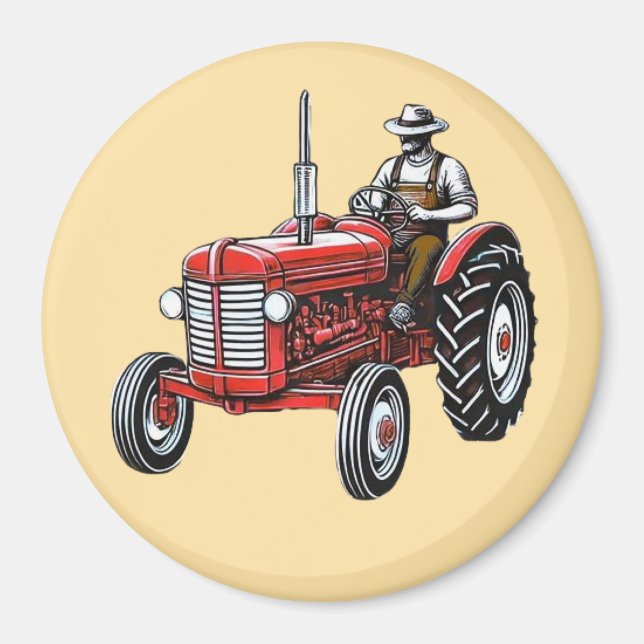 Imán Tractor Rojo Vintage (Frente)