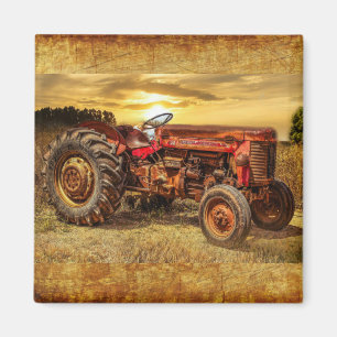 Imán Tractor rojo vintage de granja