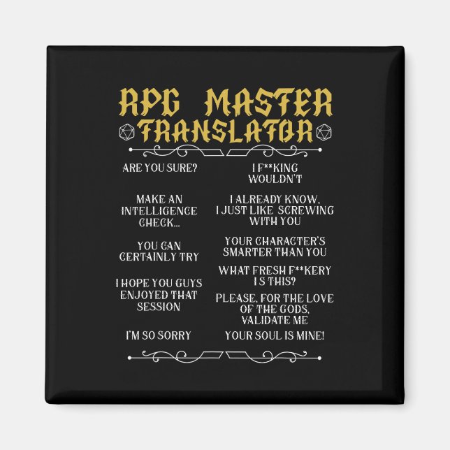 Imán Traductor Maestro De Rpg D20 Juegos De Mesa Divert (Frente)