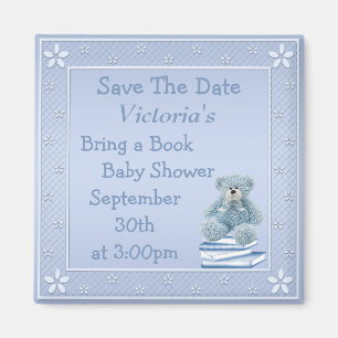 Imán Traer un libro Blue Teddy Baby Shower Guardar la f