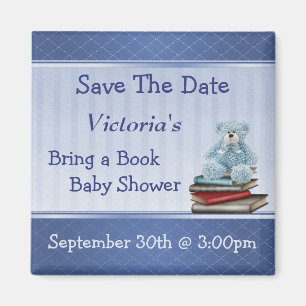 Imán Traer un libro Blue Teddy Baby Shower Guardar la f