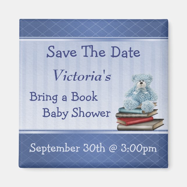 Imán Traer un libro Blue Teddy Baby Shower Guardar la f (Frente)