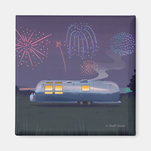 Imán Trailer de viaje Plata RV & Night Sky (Frente)