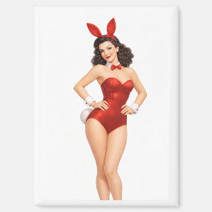 Imán Traje de conejita pin-up morena vintage