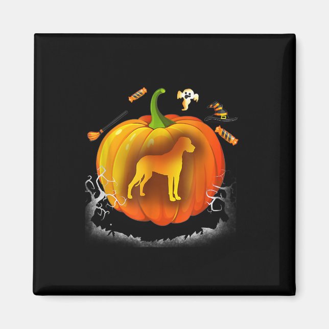 Imán trajes de calabaza de perro de rottweiler hallowee (Frente)