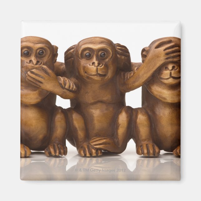 Imán Trama de tres monos de madera (Frente)