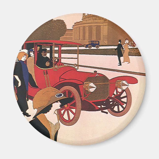 Imán Transporte Antiguo, Automóvil Antiguo Rojo (Frente)