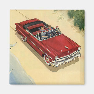 Imán Transporte Vintage, Coche Convertible Rojo Playa