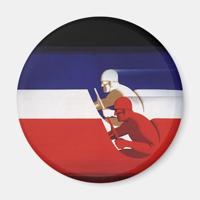 Imán Transporte vintage, coches de carreras patrióticos (Frente)