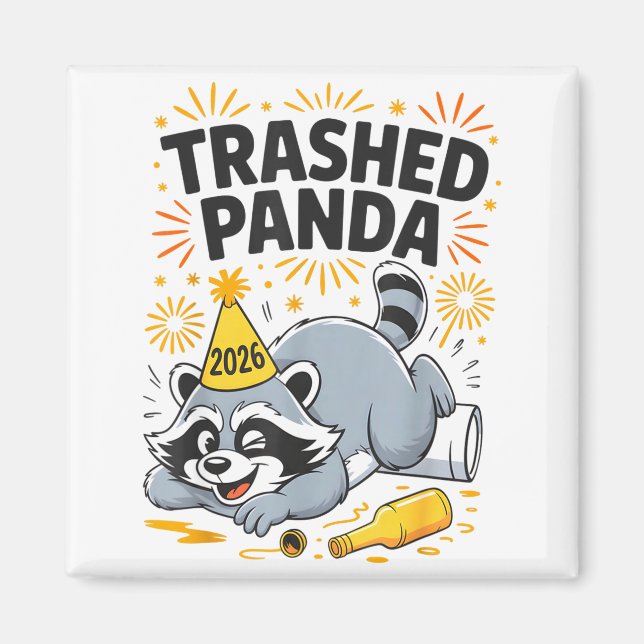 Imán Trashed Panda New Year 2026 Funny Drunk Raccoon  (Frente)