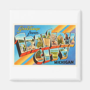 Imán Traverse City Michigan MI Vintage Travel Souvenir